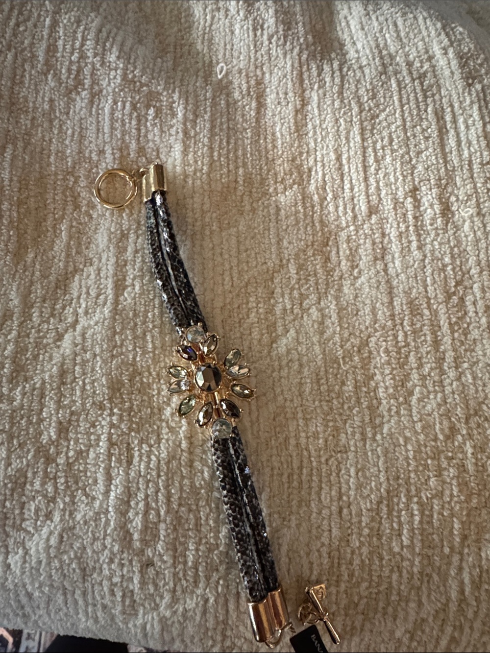 Banana Republic Gold Floral Multi-Stone Bracelet with Black Braided Band